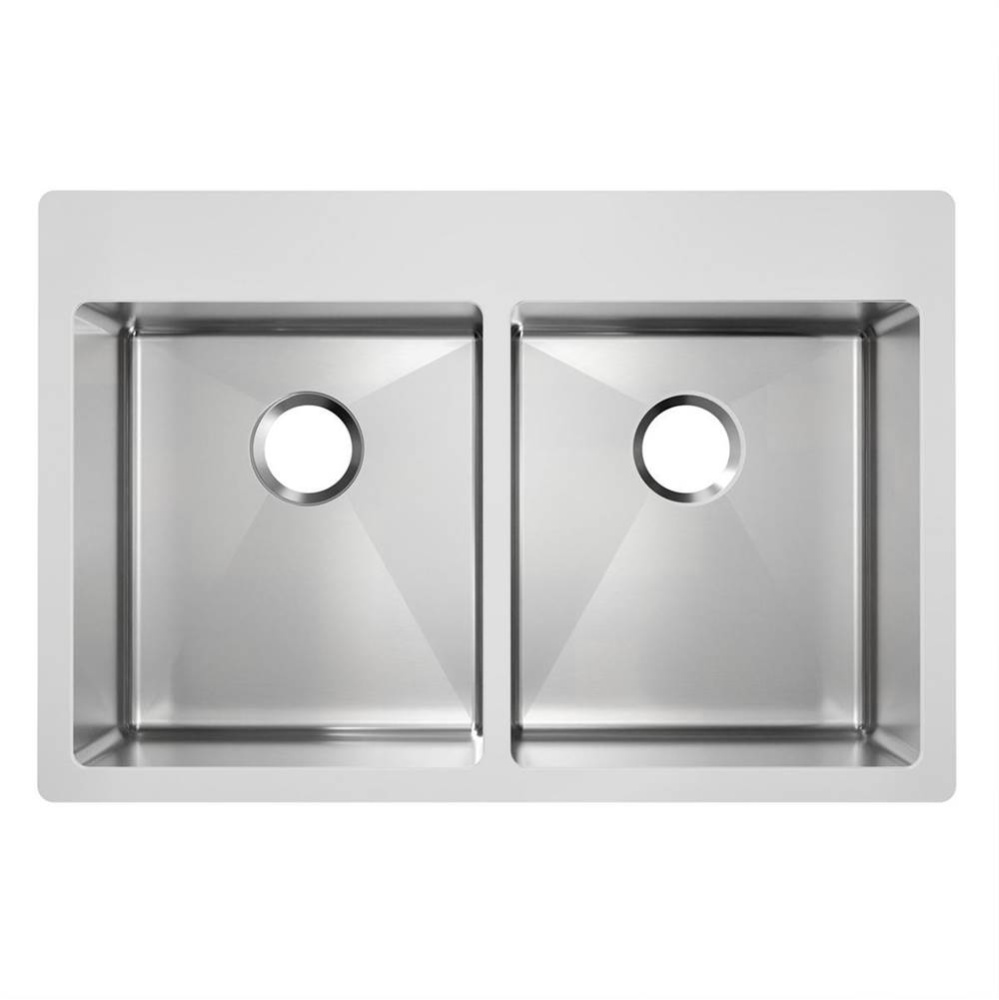 Stainless Steel 33'' x 22'' x 5 1/2'' Drop-in Equal Double Bowl Radi