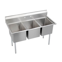 Elkay 3C18X18-0X - 3 Compartment Sink, 63X24 OA, 18X18 Bowl, 12 Deep, No DBs, SS Legs, 16 GA 300 Series SS, NSF