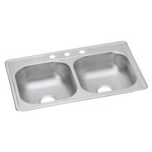 Elkay D233213 - Dayton Stainless Steel 33'' x 21-1/4'' x 6-9/16'' 3-Hole Equal Doubl