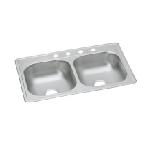 Elkay D233214 - Dayton Stainless Steel 33'' x 21-1/4'' x 6-9/16'' 4-Hole Equal Doubl