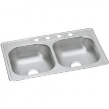 Elkay D233214 - Dayton Stainless Steel 33'' x 21-1/4'' x 6-9/16'', 4-Hole Equal Doub