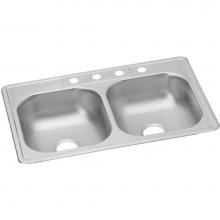 Elkay D233213 - Dayton Stainless Steel 33'' x 21-1/4'' x 6-9/16'', 3-Hole Equal Doub