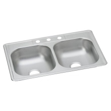 Elkay D233223 - Dayton Stainless Steel 33'' x 22'' x 6-9/16'' 3-Hole Equal Double Bo