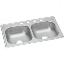 Elkay D23322MR2 - Dayton Stainless Steel 33'' x 22'' x 6-9/16'', Equal Double Bowl Dro