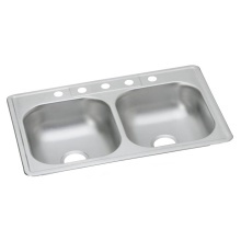 Elkay D233225 - Dayton Stainless Steel 33'' x 22'' x 6-9/16'' 5-Hole Equal Double Bo