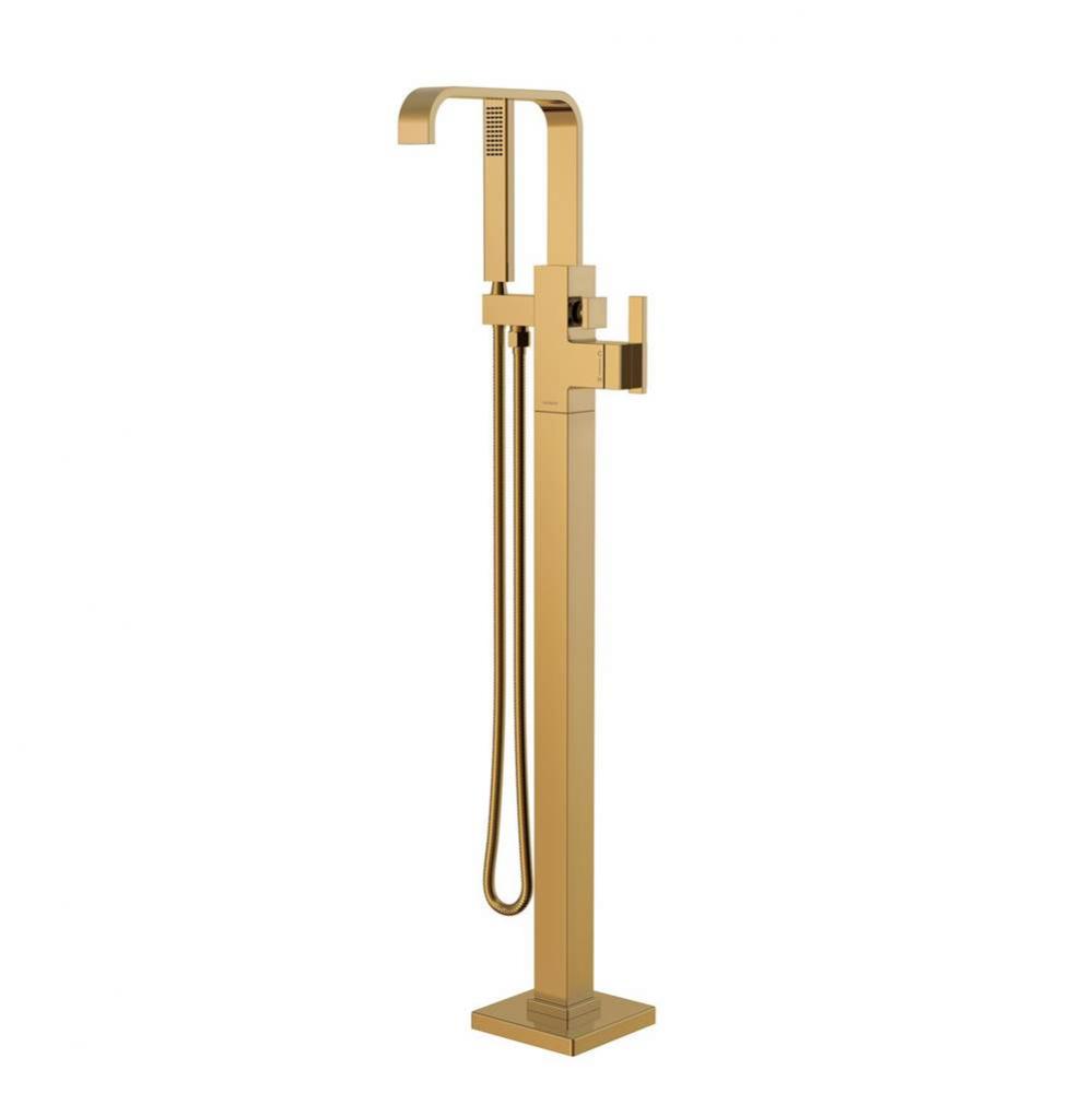 Square Floor Mount Tub Filler Trim Kit with Rectangular Handshower 1.75gpm Brushed Bronze
