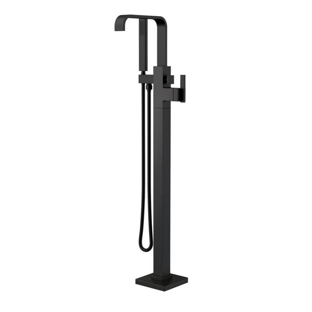 Square Floor Mount Tub Filler Trim Kit with Rectangular Handshower 1.75gpm Satin Black