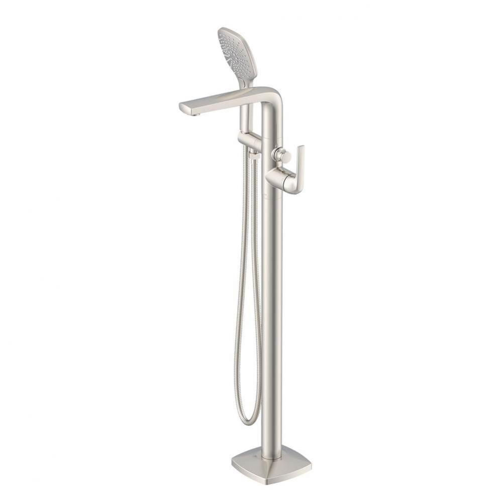 Transitional Floor Mount Tub Filler Trim Kit with Soft Square Handshower 1.75gpm Brushed Nickel