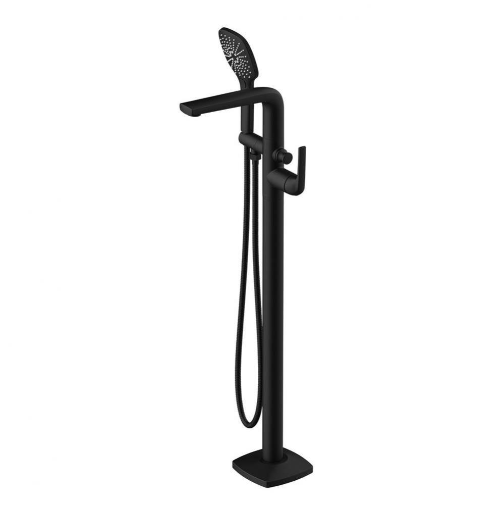 Transitional Floor Mount Tub Filler Trim Kit with Soft Square Handshower 1.75gpm Satin Black