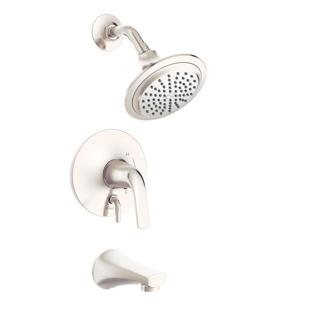 Lemora 1H Tub & Shower Trim Kit & Treysta Cartridge with Diverter on Valve 2.0gpm Brushed