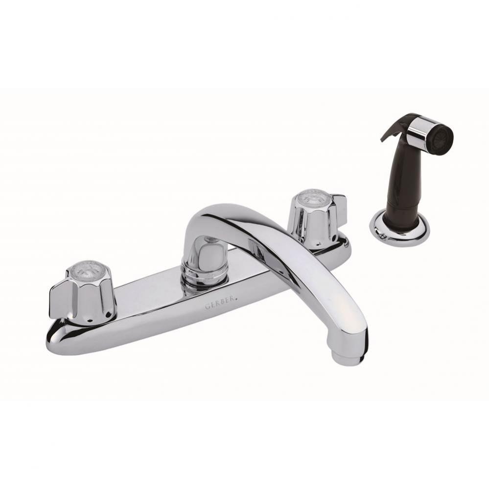 Gerber Classics 2H Kitchen Faucet Deck Plate Mounted w/ Spray & w/ Metal Fluted Handles 1.75gp