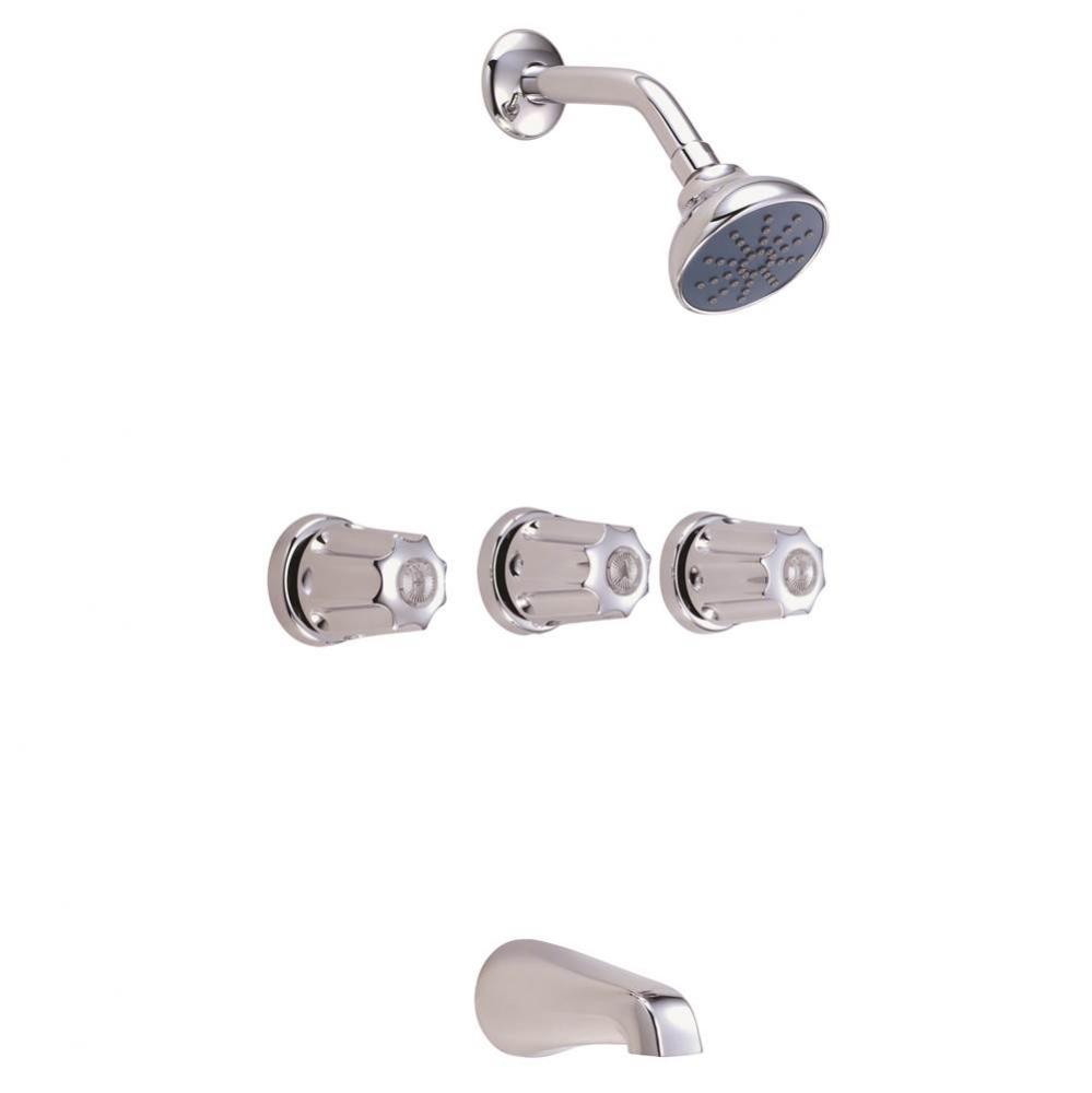 Gerber Classics Three Metal Fluted Handle Sliding Sleeve Escutcheon Tub & Shower Fitting with