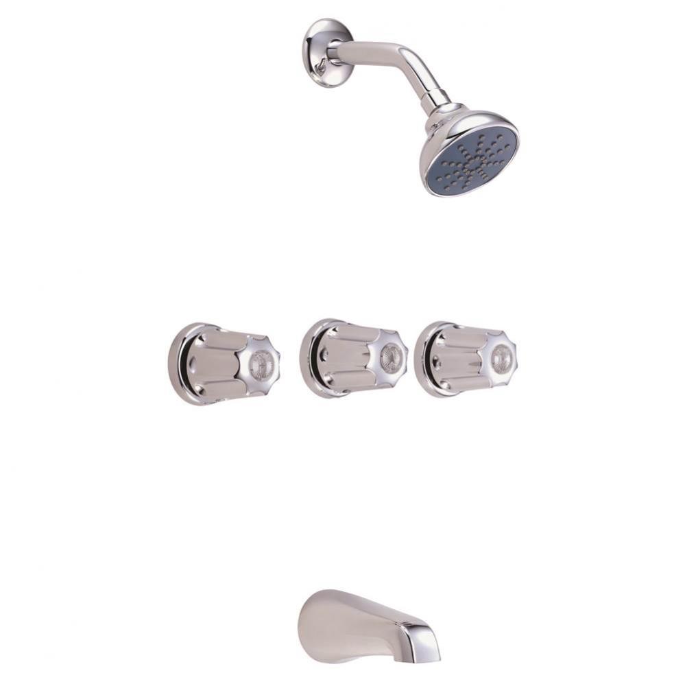 Gerber Classics Three Metal Fluted Handle Threaded Escutcheon Tub & Shower Fitting with Sweat