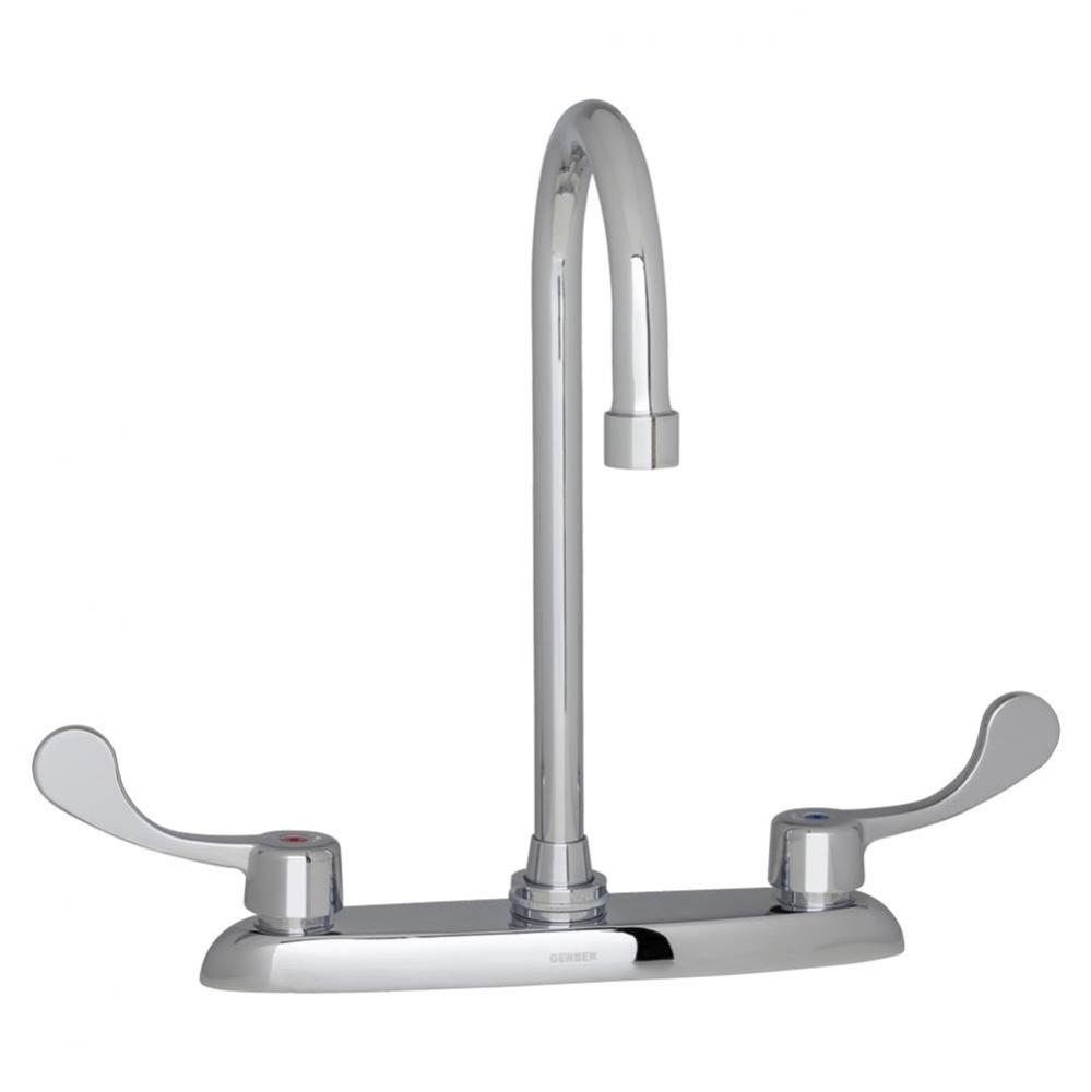 Commercial 2H Kitchen Faucet w/ Gooseneck Spout Wrist Blade Handles & Color-Coded Handle Screw