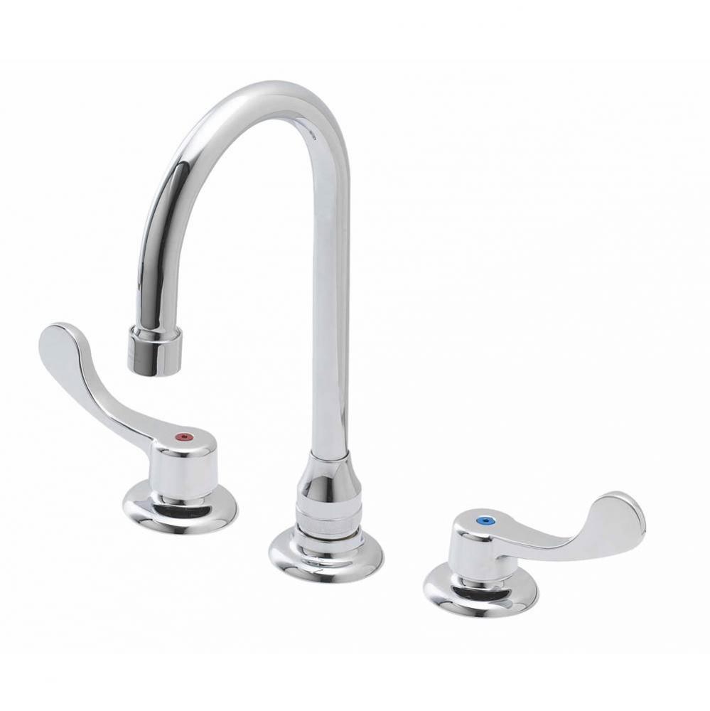 Commercial 2H Widespread Lavatory Faucet w/ Wrist Blade Handles Gooseneck Spout Rigid Connections