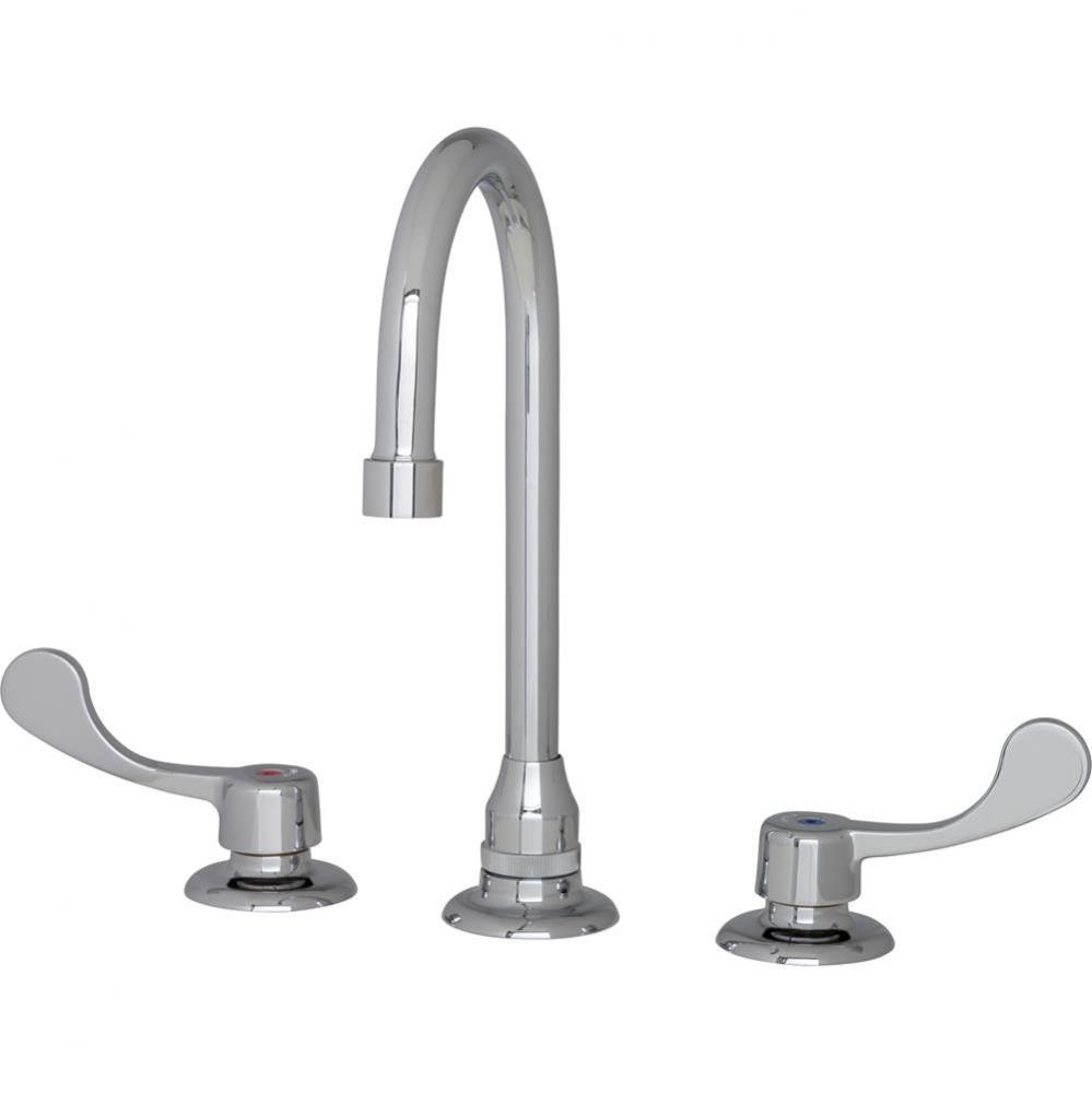 Commercial 2H Widespread Lavatory Faucet w/ Wrist Blade Handles Gooseneck Spout Flex Connections &