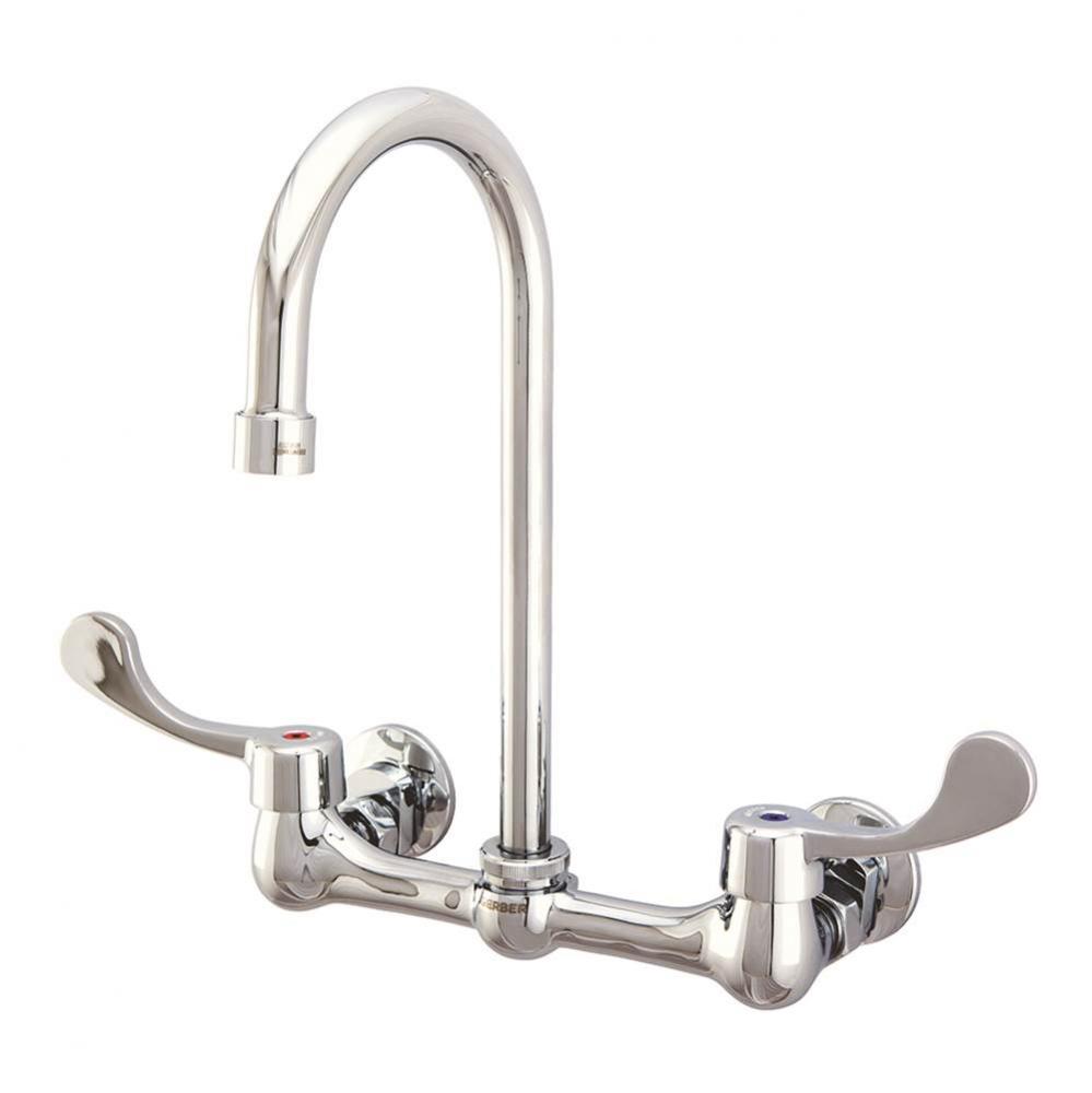 Commercial 2H Wall Mounted Kitchen Faucet w/ Wrist Blade Handles & 12'' Hi Arc Swing