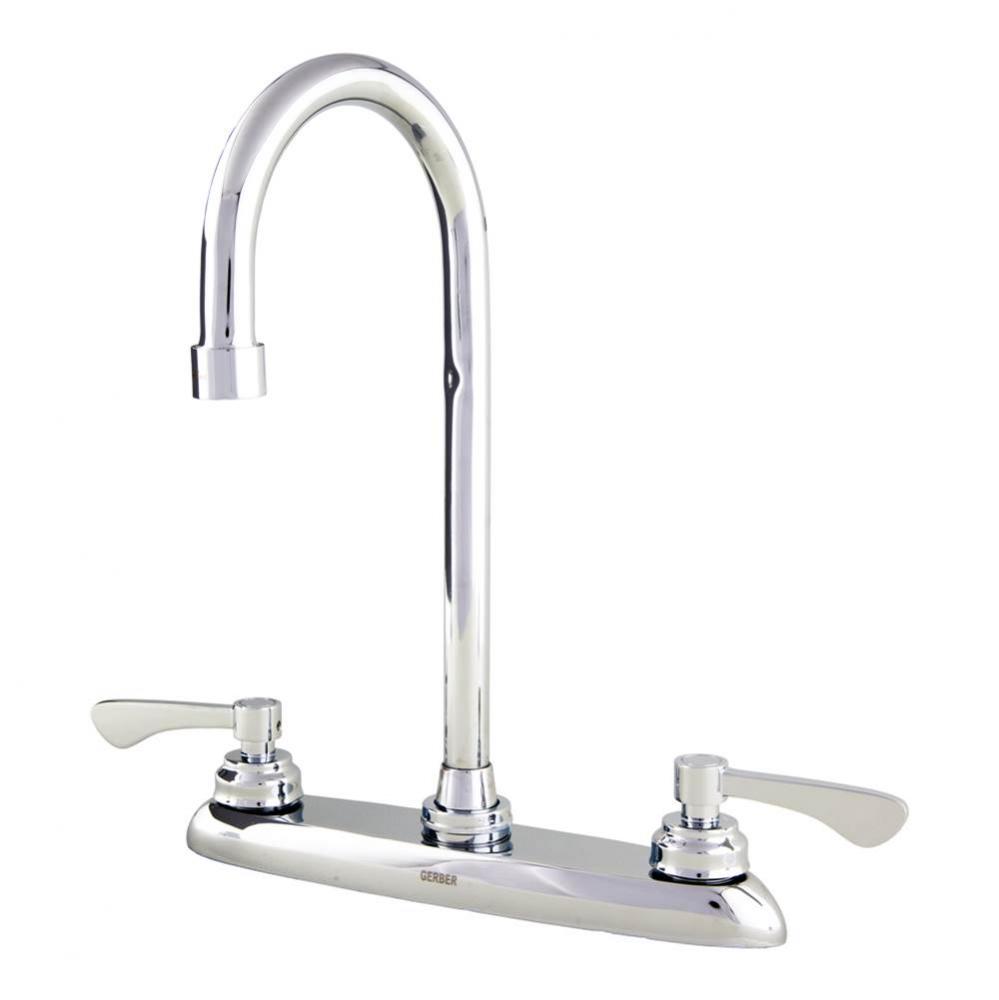 Commercial 2H Kitchen Faucet w/ Gooseneck Spout & Metal Lever Handles 1.75gpm Chrome