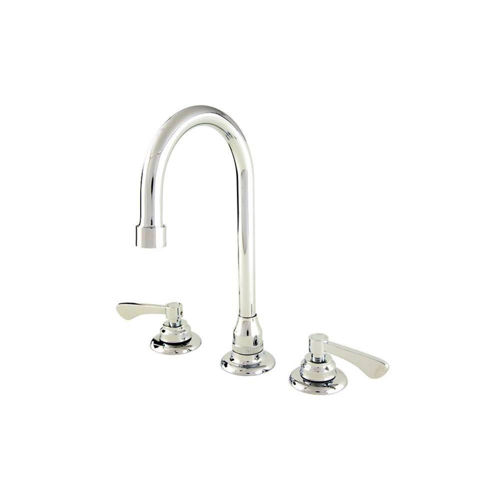 Commercial 2H Widespread Lavatory Faucet W/ Gooseneck Spout Rigid Connections And Less Drain 0.5Gp