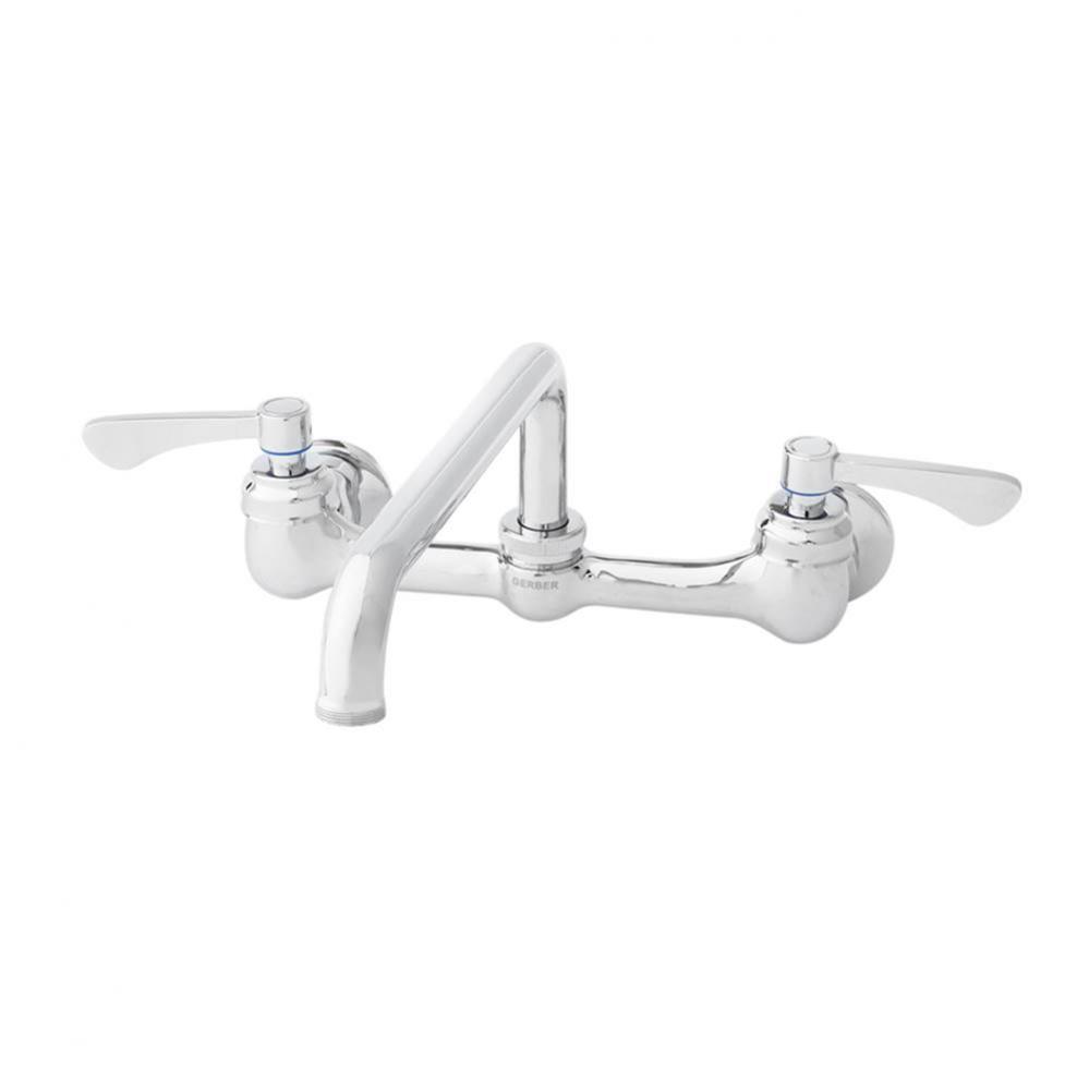 Commercial 2H Wall Mount Kitchen Faucet w/ Lever Handles & 12'' Swing Spout 1.75gpm