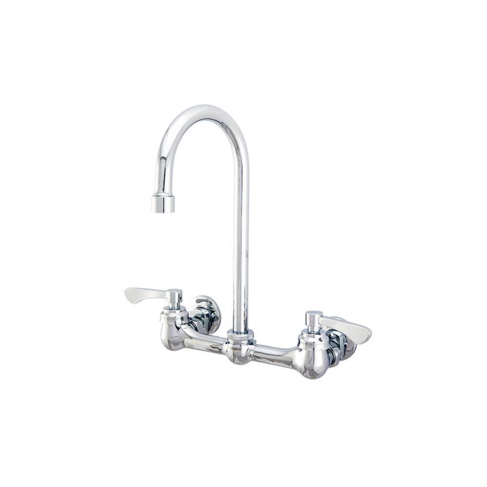 Commercial 2H Wall Mount Kitchen Faucet w/ Lever Handles & 12'' Hi Arc Swing Spout 1