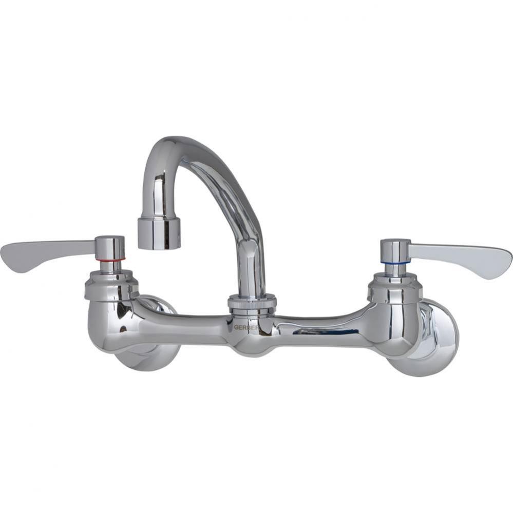 Commercial 2H Wall Mount Kitchen Faucet w/ Wrist Blade Handles & 8'' Swing Spout 1.7