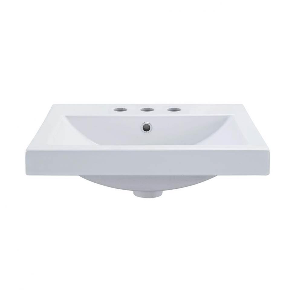 Semi-Recessed Ceramic Rectangular Vessel Sink With 8'' Widespread Drillings