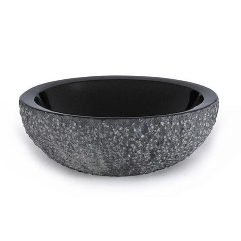 Round Stone Vessel - Black Granite (rough exterior)