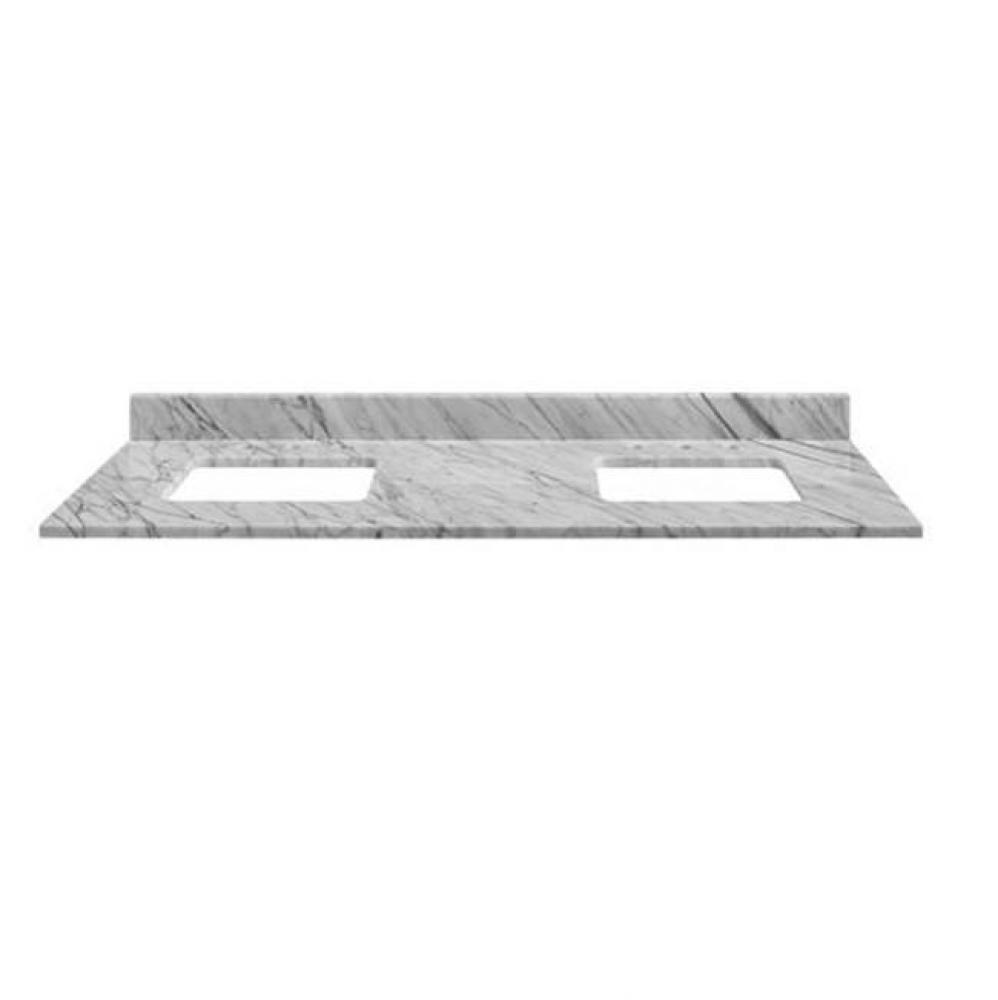 Stone Top - 61'' For Double Rectangular Undermount Sinks - White Carrara Marble