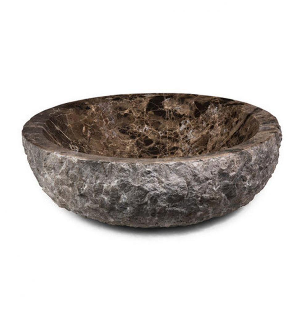 Round Stone Vessel - Dark Emperador Marble (Rough Exterior)