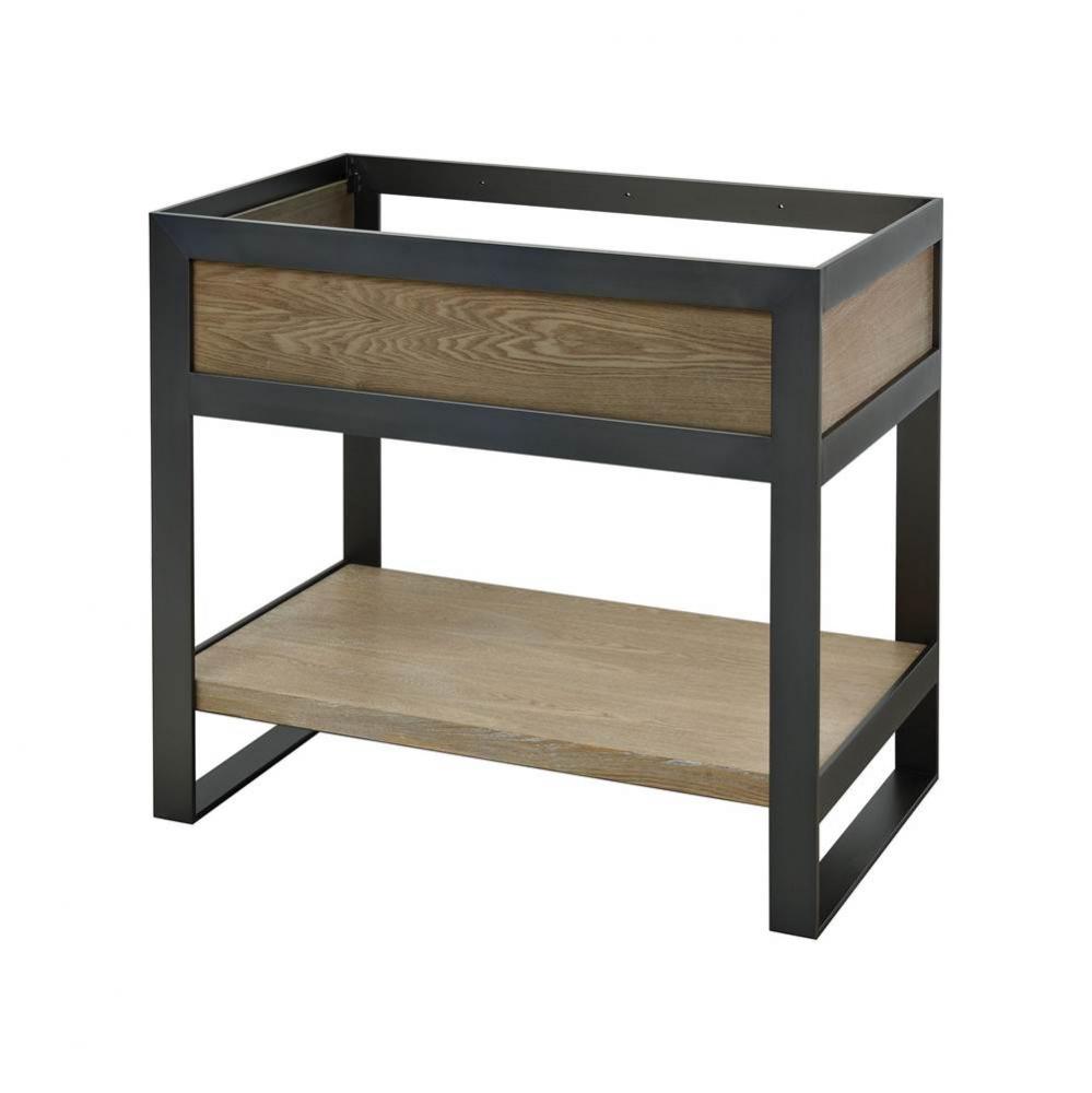 Platte 36'' Vanity - Satin Gunmetal Black With Wood Accent Panels