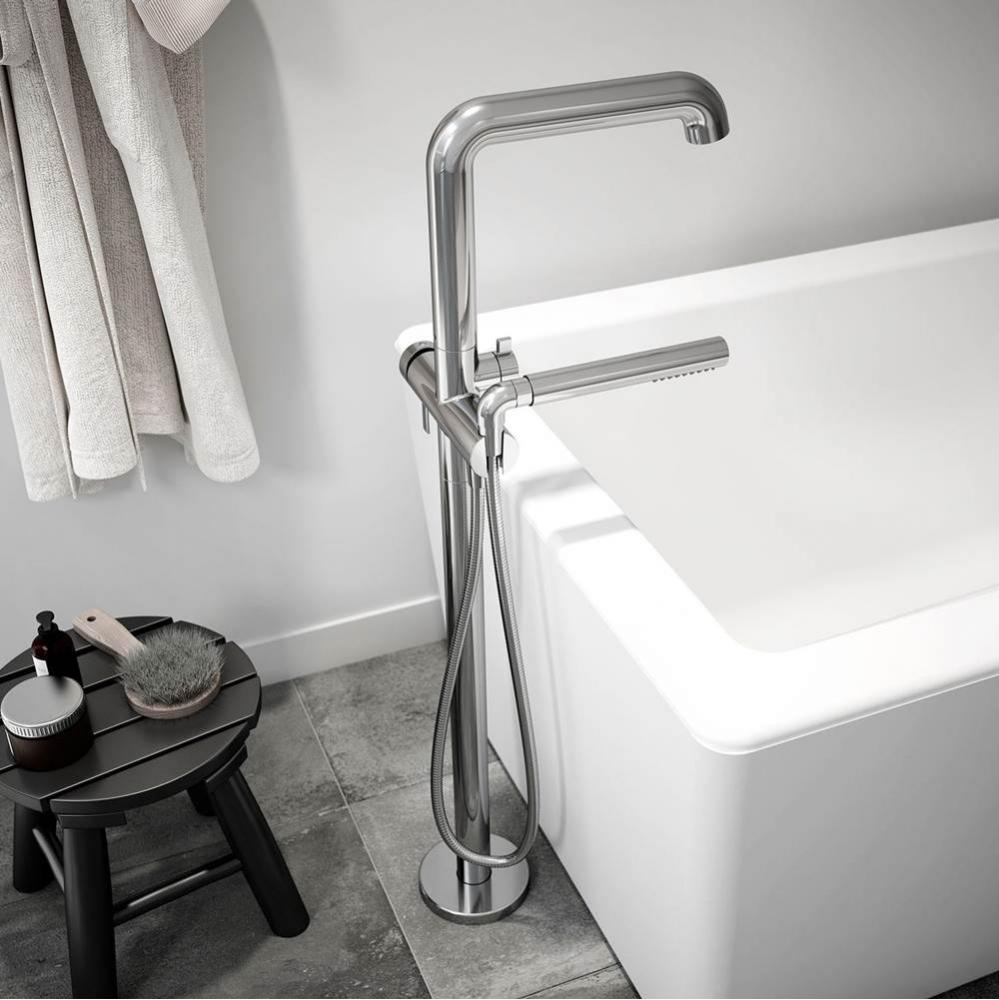 BASICO™ Pressure Balance Floormount Tub Filler with Handshower - Cartridge Included Without Roug