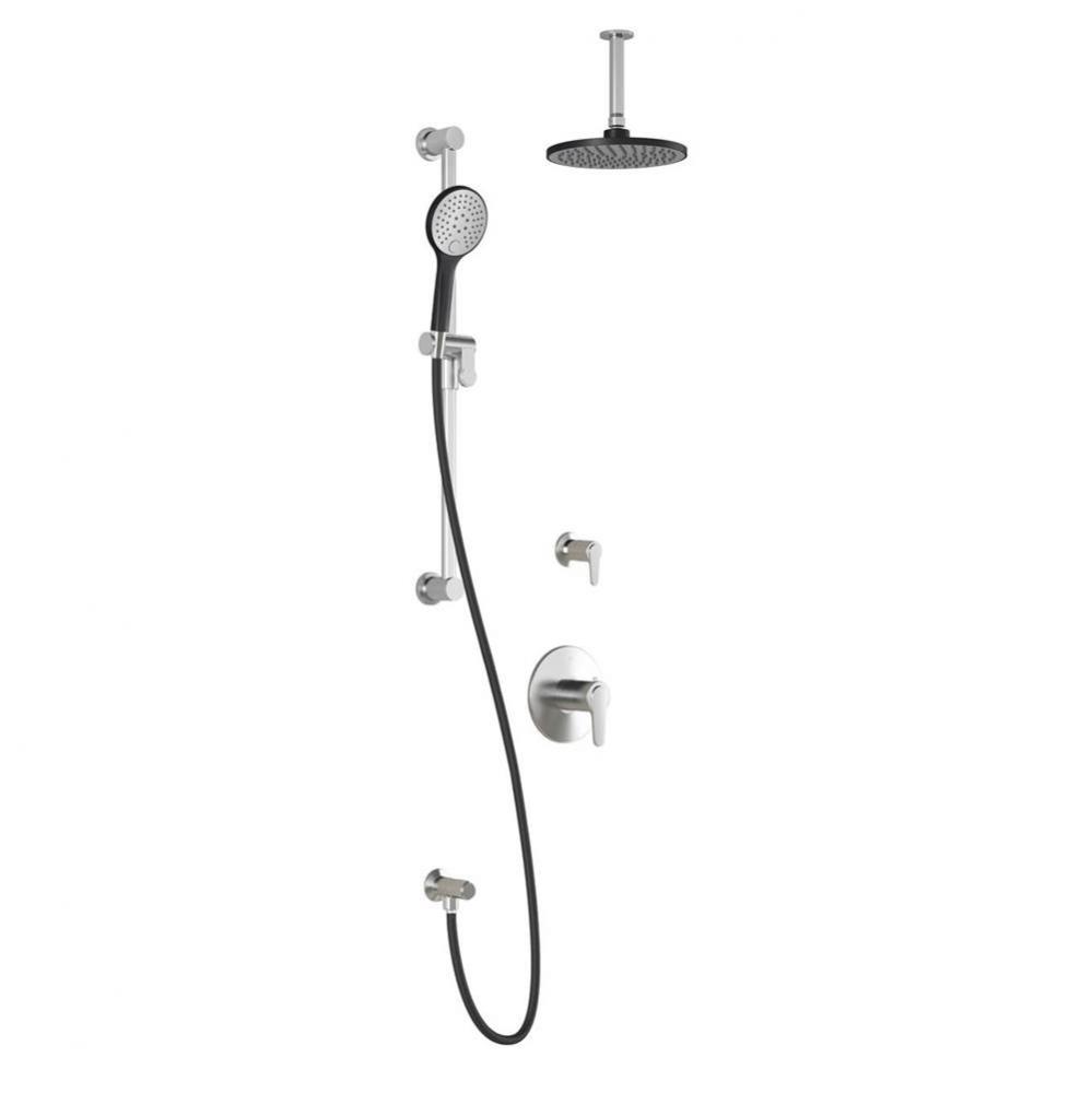 KONTOUR™ T2 : Thermostatic Shower System with Vertical Ceiling Arm Black/Chrome
