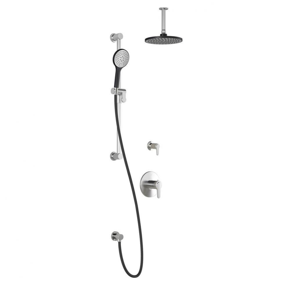 KONTOUR™ TG2 : Water Efficient Thermostatic Shower System with Vertical Ceiling Arm Black/Chrome