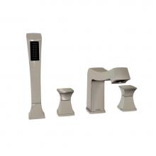 Kalia BF1069-120 - UMANI™ 4-piece deckmount tub filler with handshower and SQUARE™ handles Brushed Nickel PVD