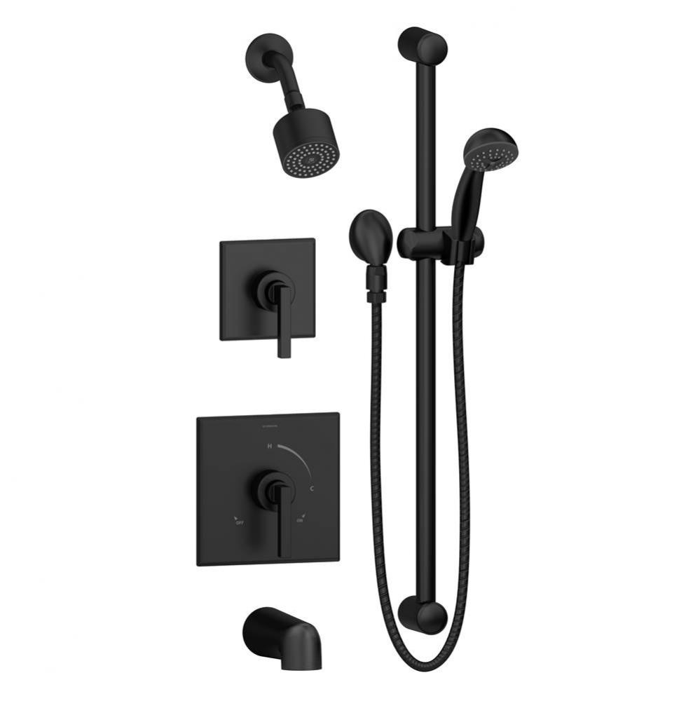 Duro 2-Handle Tub and 1-Spray Shower Trim with 1-Spray Hand Shower in Matte Black (Valves Not Incl