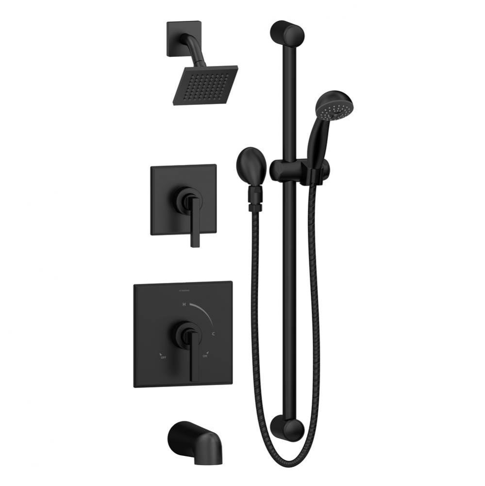 Duro 2-Handle Tub and 1-Spray Shower Trim with 1-Spray Hand Shower in Matte Black (Valves Not Incl