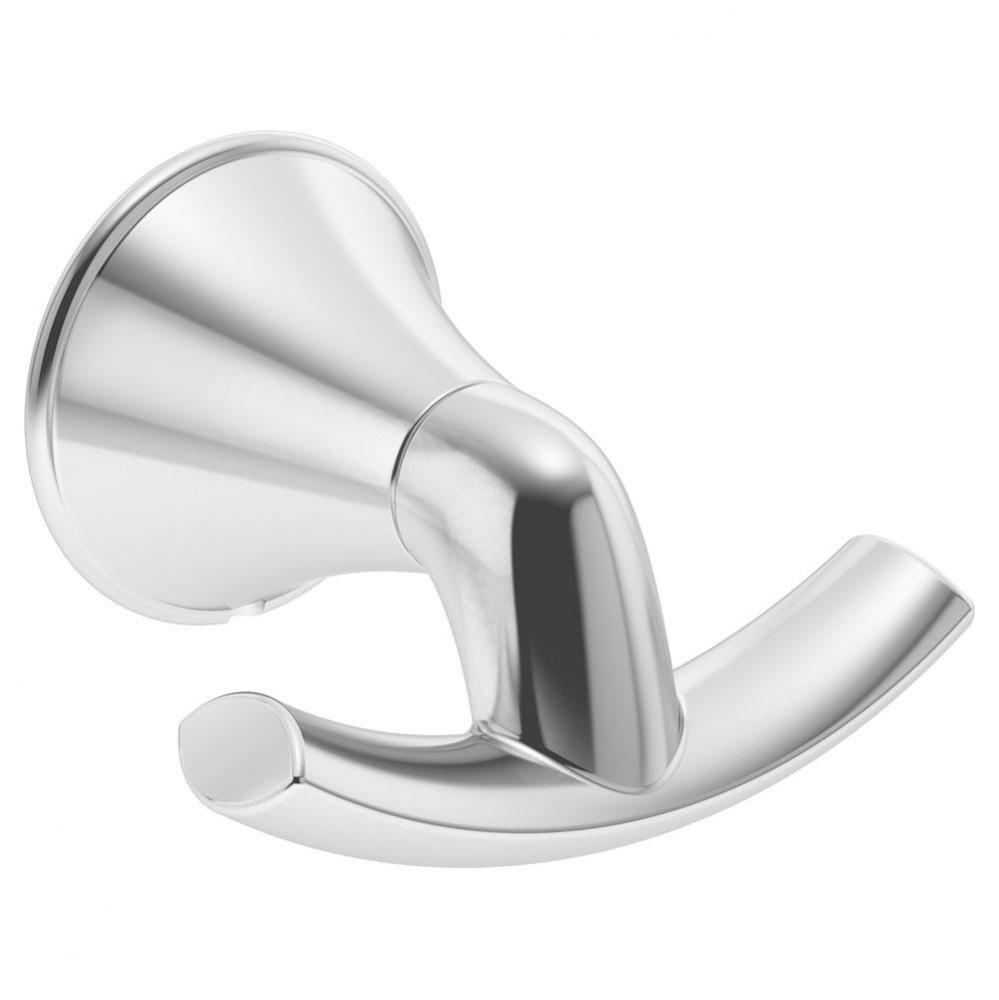 Elm Wall-Mounted Double Robe Hook in Polished Chrome