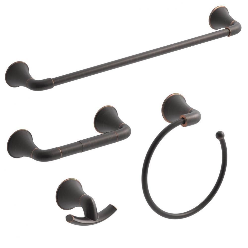 Elm 4-Piece Wall-Mounted Bathroom Hardware Set in Seasoned Bronze