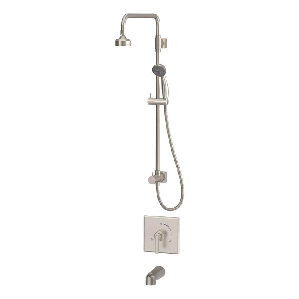 Duro Single-Handle Tub and 1-Spray Shower Trim with Exposed Riser in Satin Nickel - 1.5 GPM (Valve
