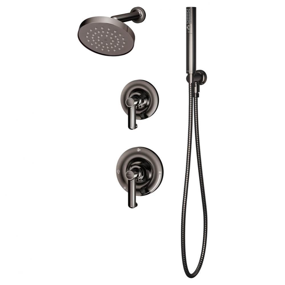 Museo 2-Handle 1-Spray Shower Trim with 2-Spray Hand Shower in Polished Graphite (Valves Not Inclu