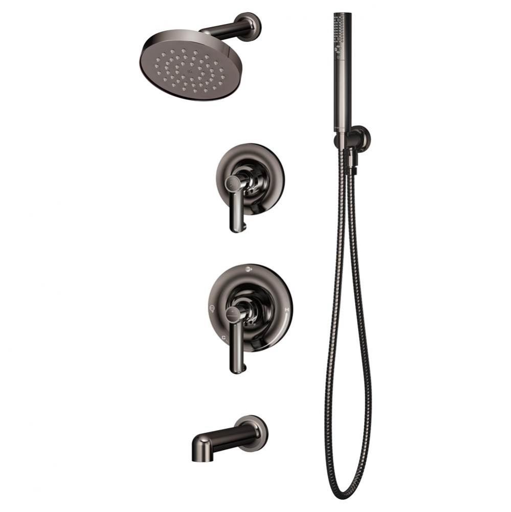Museo 2-Handle Tub and 1-Spray Shower Trim with 2-Spray Hand Shower in Polished Graphite (Valves N