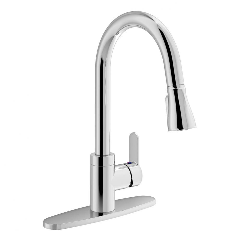 Identity Single-Handle Pull-Down Sprayer Kitchen Faucet with Deck Plate in Polished Chrome (1.5 GP