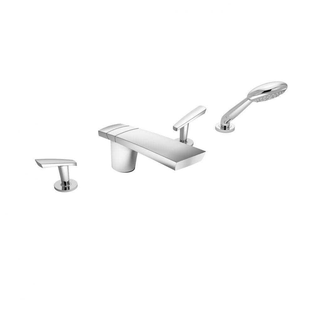 Naru 2-Handle Deck Mount Roman Tub Faucet with 3-Spray Hand Shower in Polished Chrome
