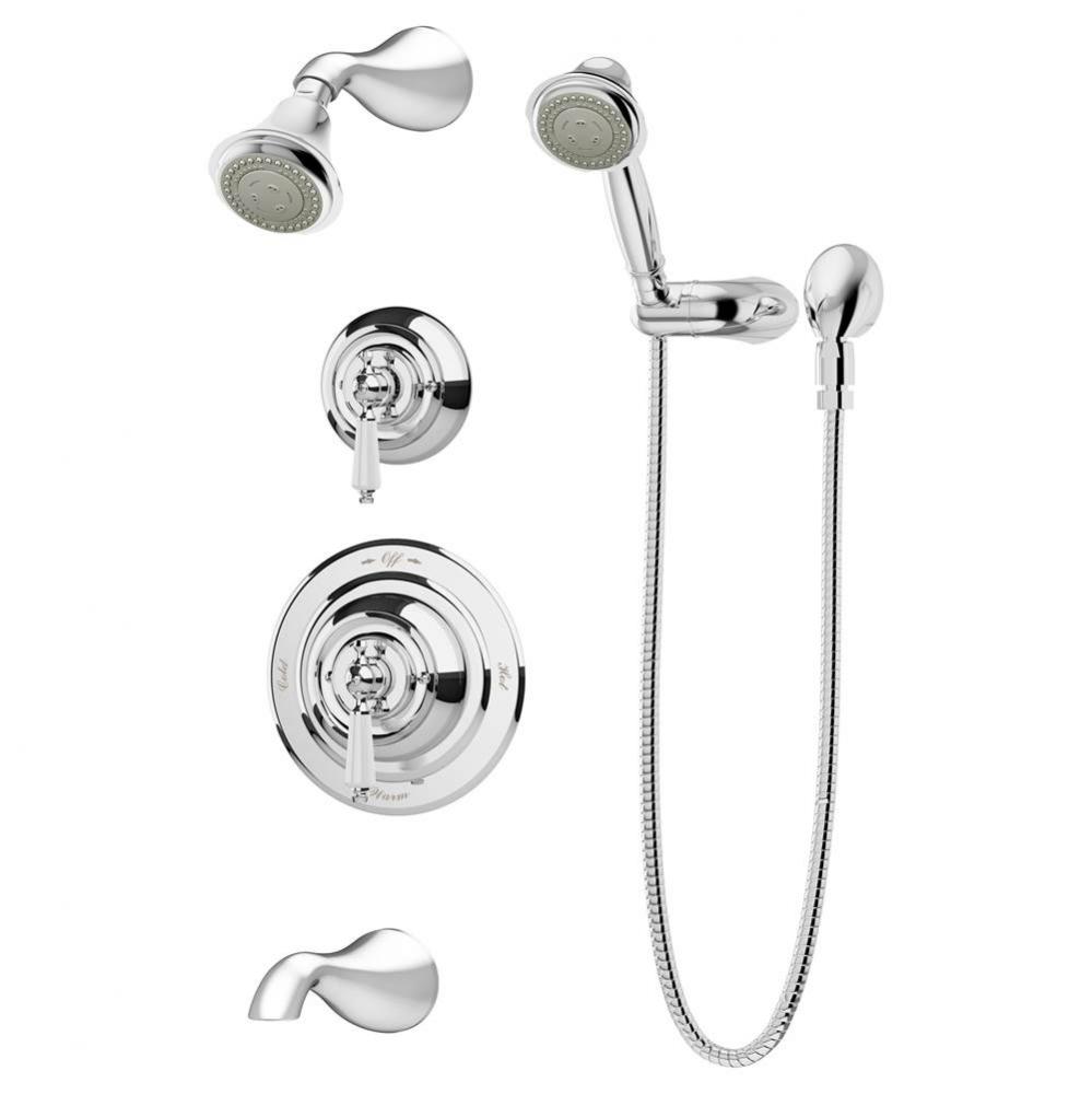 Carrington 2-Handle Tub and 3-Spray Shower Trim with 3-Spray Hand Shower in Polished Chrome (Valve