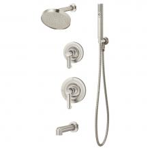 Symmons 5306-STN-1.5-TRM - Museo 2-Handle Tub and 1-Spray Shower Trim with 2-Spray Hand Shower in Satin Nickel (Valves Not In