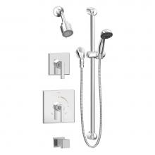 Symmons 3606-SH2-T4-D2-1.5-TRM - Duro 2-Handle Tub and 3-Spray Shower Trim with 1-Spray Hand Shower in Polished Chrome (Valves Not