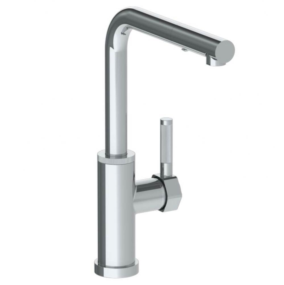 Deck Mounted 1 Hole Square Top Kitchen Faucet with Pull Out Spray - Low Spout