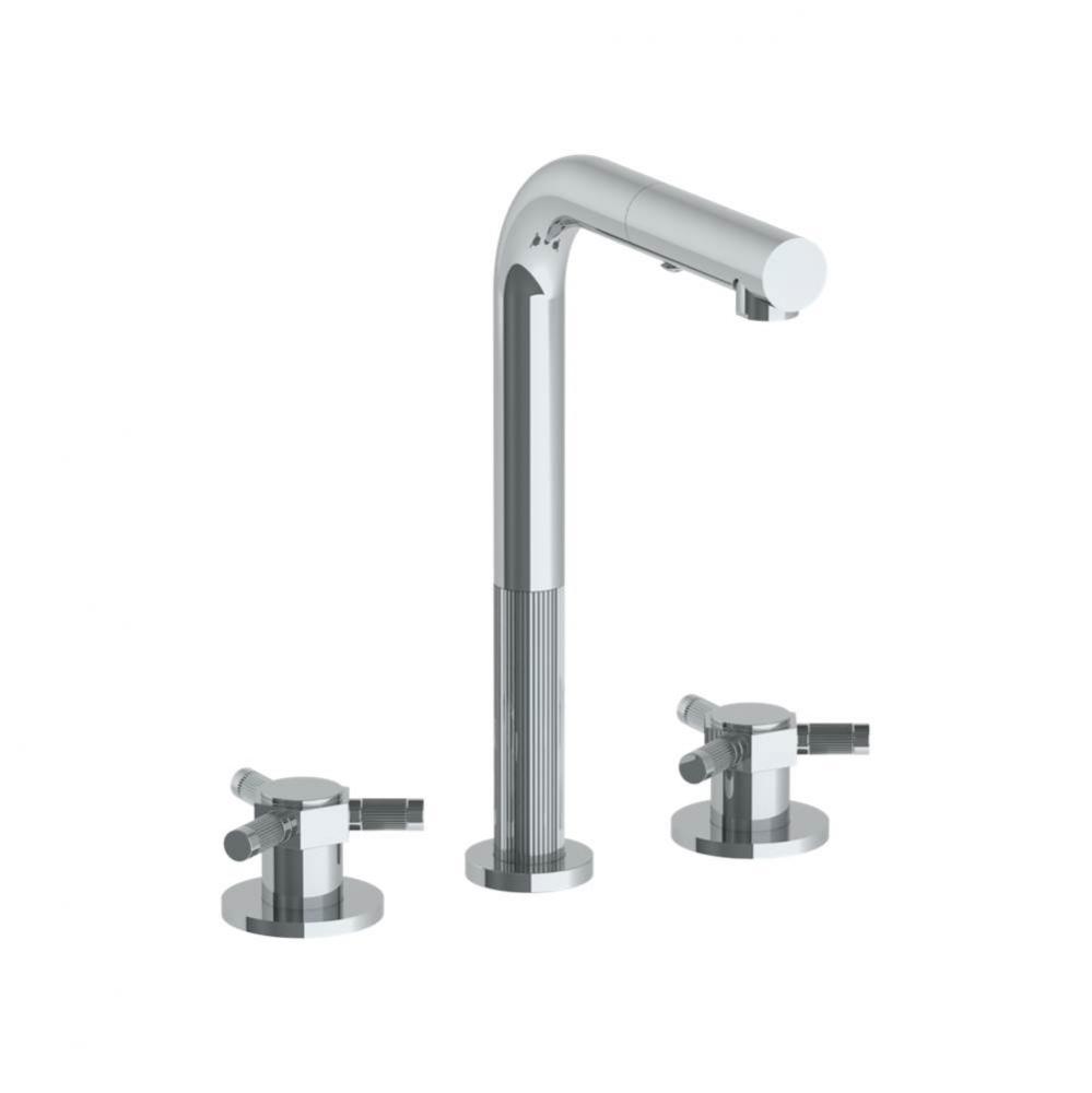 Deck Mounted 3 Hole Square Top Prep Faucet with Pull Out Spray
