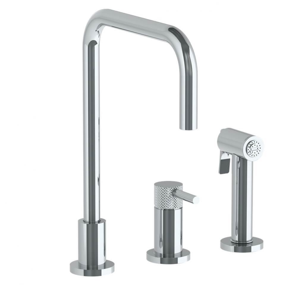 Deck Mounted 3 Hole Square Top Kitchen Set -  Includes Side Spray